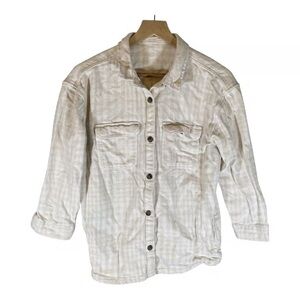 Wonder Nation Womens Barn Jacket XL Plaid Flannel Beige White Casual Pockets